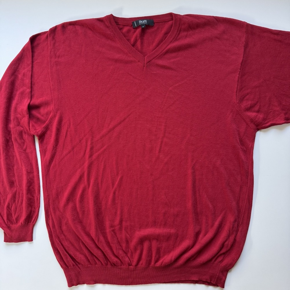 RAFFI Linea Uomo V-Neck Lightweight Pullover Sweater Mens XL Red Made Italy